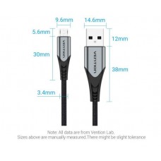 Кабель USB-MicroUSB Reversible Vention TPE Nylon 3A 480Mbps nickel-plated 2m Grey (COCHH)