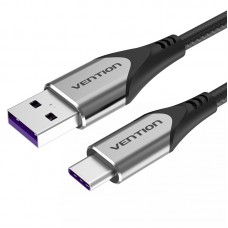 Кабель USB-Type-C Vention TPE Nylon 5A 480Mbps nickel-plated 0.25m Grey (COFHC)