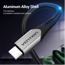 Кабель USB-Type-C Vention TPE Nylon 5A 480Mbps nickel-plated 2m Grey (COFHH)