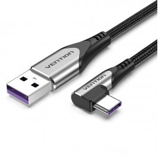 Кабель USB-Type-C Vention TPE Nylon 90° Degree 5A 480Mbps nickel-plated 0.25m Grey (COGHC)