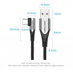 Кабель USB-Type-C Vention TPE Nylon 90° Degree 5A 480Mbps nickel-plated 1m Grey (COGHF)
