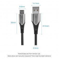 Кабель USB-MicroUSB Vention TPE Nylon 3A 480Mbps nickel-plated 0.25m Grey (COAHC)