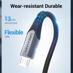 Кабель USB-MicroUSB Vention TPE Nylon 3A 480Mbps nickel-plated 1m Grey (COAHF)
