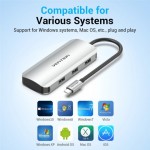 USB HUB 5 в 1 Vention Type-C-USB-MicroUSB 4USB 3.0 2A 5Gbps 0.15m Grey (TNAHB)