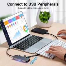 USB HUB 6 в 1 Vention Type-C-HDMI-USB 3USB 3.0 2Type-C 3.1 PD 100W 4K 30Hz 5Gbps 0.15m Grey (TOFHB)