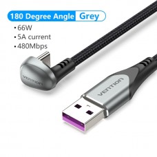 Кабель USB-Type-C Vention TPE Nylon U-Shaped 180° PD 66W 5A 480Mbps nickel-plated 0.5m Grey (COHHD)