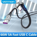 Кабель USB-Type-C Vention TPE Nylon U-Shaped 180° PD 66W 5A 480Mbps nickel-plated 1.5m Grey (COHHG)