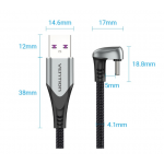 Кабель USB-Type-C Vention TPE Nylon U-Shaped 180° PD 66W 5A 480Mbps nickel-plated 2m Grey (COHHH)