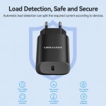 Сетевое зарядное устройство 1Type-C Vention PD 20W QC4.0 2.4A Black (TC-055-EU-B)