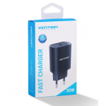 Сетевое зарядное устройство 1Type-C Vention PD 20W QC4.0 2.4A Black (TC-055-EU-B)