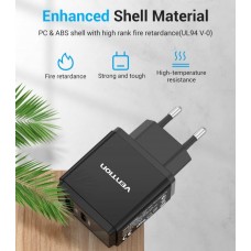 Сетевое зарядное устройство 1USB 1Type-C Vention PD 38W QC3.0 3.4A Black (QC67-EU-B)