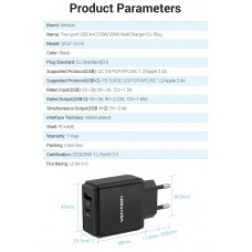 Сетевое зарядное устройство 1USB 1Type-C Vention PD 38W QC3.0 3.4A Black (QC67-EU-B)