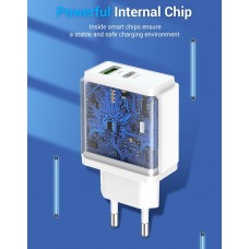 Адаптер сетевой 1USB 1Type-C Vention PD 38W QC3.0 3.4A White (QC67-EU-W)