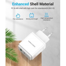 Адаптер сетевой 1USB 1Type-C Vention PD 38W QC3.0 3.4A White (QC67-EU-W)