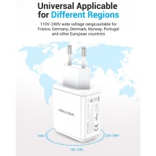 Адаптер сетевой 1USB 1Type-C Vention PD 38W QC3.0 3.4A White (QC67-EU-W)