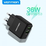Сетевое зарядное устройство 2USB Vention 36W QC3.0 3.4A Black (QC79-EU-B)