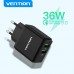 Сетевое зарядное устройство 2USB Vention 36W QC3.0 3.4A Black (QC79-EU-B)