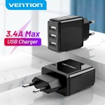 Сетевое зарядное устройство 3USB Vention 17W QC3.0 2.4A Black (DC5307-B)