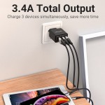 Сетевое зарядное устройство 3USB Vention 17W QC3.0 2.4A Black (DC5307-B)
