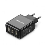 Сетевое зарядное устройство 3USB Vention 17W QC3.0 2.4A Black (DC5307-B)