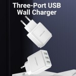 Сетевое зарядное устройство 3USB Vention 17W QC3.0 2.4A White (DC5307-W)