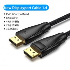Кабель DisplayPort-DisplayPort v1.4 Vention PVC Cotton 8K 60Hz 4K 144Hz 2K 165Hz 32.4Gbps 10m Black (HCCBL)