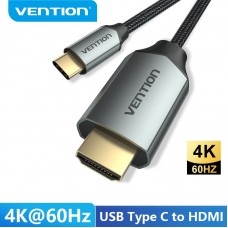 Кабель Type-C-HDMI 2.0 4K 60Hz HDCP 2.2 Thunderbolt 3 Vention Cotton Braided 1m Grey (CRBBF)