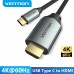 Кабель Type-C-HDMI 2.0 4K 60Hz HDCP 2.2 Thunderbolt 3 Vention Cotton Braided 2m Grey (CRBBH)