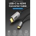 Кабель Type-C-HDMI 2.0 4K 60Hz HDCP 2.2 Thunderbolt 3 Vention Cotton Braided 2m Grey (CRBBH)