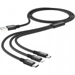 Кабель 3 в 1 USB-Lightning-MicroUSB-Type-C Hoco X14 2A 1m Black