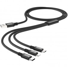 Кабель 3 в 1 USB-Lightning-MicroUSB-Type-C Hoco X14 2A 1m Black