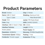 Кабель Type-C-Type-C 3.1 Gen2 Vention TPE Nylon Thunderbolt 3 4K 60Hz PD 100W 5A 10Gbps nickel-plated 2m Grey (TAHHH)