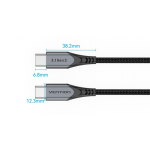 Кабель Type-C-Type-C 3.1 Gen2 Vention TPE Nylon Thunderbolt 3 4K 60Hz PD 100W 5A 10Gbps nickel-plated 2m Grey (TAHHH)