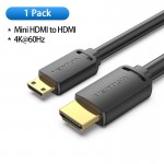 Кабель HDMI-miniHDMI v.2.0 Vention Metal GND 4K 60Hz 18Gbps HDR Video Dolby Audio 2m Black (AGHBH)