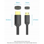 Кабель HDMI-miniHDMI v.2.0 Vention Metal GND 4K 60Hz 18Gbps HDR Video Dolby Audio 2m Black (AGHBH)