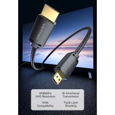 Кабель HDMI-miniHDMI v.2.0 Vention Metal GND 4K 60Hz 18Gbps HDR Video Dolby Audio 3m Black (AGHBI)