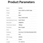 Кабель HDMI-microHDMI v.2.0 Vention Metal GND 4K 60Hz 18Gbps HDR Video Dolby Audio 1m Black (AGIBF)