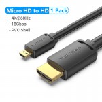 Кабель HDMI-microHDMI v.2.0 Vention Metal GND 4K 60Hz 18Gbps HDR Video Dolby Audio 1m Black (AGIBF)