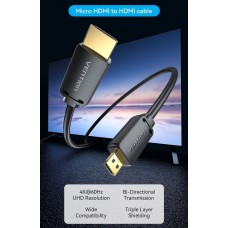 Кабель HDMI-microHDMI v.2.0 Vention Metal GND 4K 60Hz 18Gbps HDR Video Dolby Audio 2m Black (AGIBH)