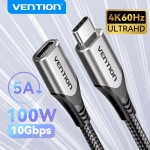 Удлинитель Type-C-Type-C 3.2 Vention Nylon M/F Thunderbolt 3 4K 60Hz PD 100W 10Gbps 5A 0.5m Grey (TABHI)
