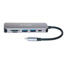 USB HUB D-Link DUB-2325 2Type-C 2USB 3.0 Type-C-SD-TF-USB Grey