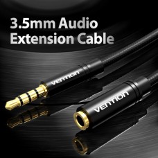 Удлинитель Audio Aux 3.5мм-3.5мм Vention mic Cotton F/M gold-plated 0.5m Black (BHCBD)