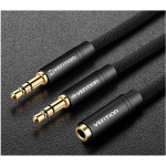Кабель Audio 3.5мм-3.5мм Vention 2xM/F Fabric Braided 0.3m Black (BBLBY)
