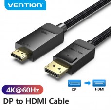 Кабель DisplayPort-HDMI v.1.2 Vention Cotton 4K 2K 60Hz 21.6Gbps 1m Black (HFKBF)