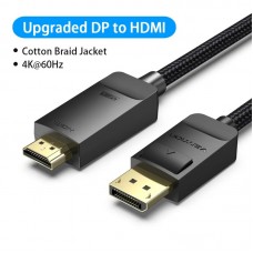 Кабель DisplayPort-HDMI v.1.2 Vention Cotton 4K 2K 60Hz 21.6Gbps 2m Black (HFKBH)