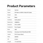 Кабель DisplayPort-HDMI v.1.2 Vention Cotton 4K 2K 60Hz 21.6Gbps 3m Black (HFKBI)