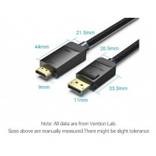 Кабель DisplayPort-HDMI v.1.2 Vention Cotton 4K 2K 60Hz 21.6Gbps 3m Black (HFKBI)