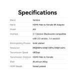 Адаптер HDMI-HDMI 2.1 Vention F/M Aluminum Alloy 8K 60Hz 4K 120Hz 2K 144Hz 48Gbps gold-plated Blue (AIVH0)