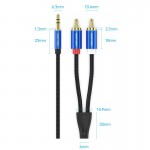 Кабель Vention 3.5мм-2RCA TPE Cotton Braided 1.5m gold-plated Blue (BCPLG)