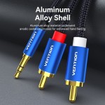 Кабель Vention 3.5мм-2RCA TPE Cotton Braided 1.5m gold-plated Blue (BCPLG)